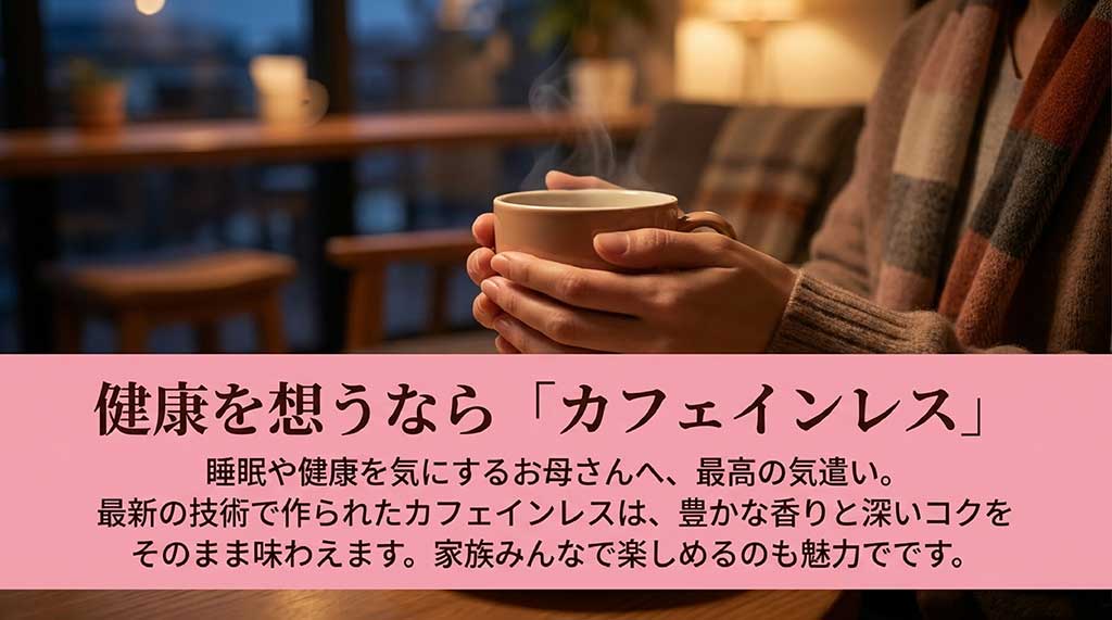 睡眠や健康を気にするお母さんに最適な、香り高くコク深い最新のデカフェコーヒー