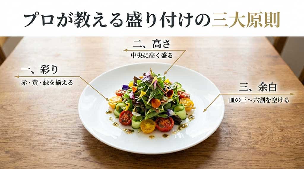 料理を美しく見せるための彩り・高さ・余白の3つのルール