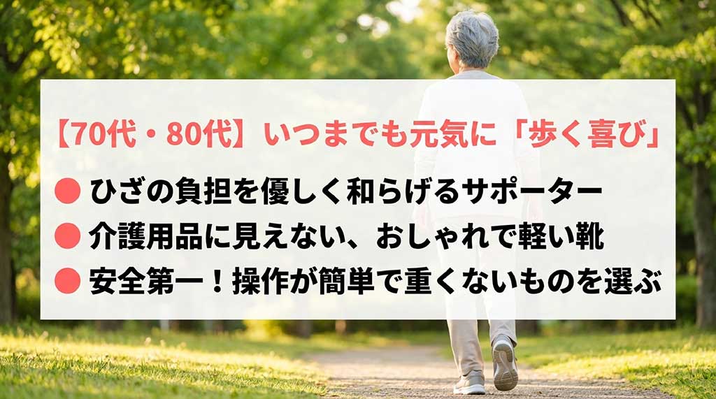 70代80代の高齢のお母さんへ贈る、膝サポーターやおしゃれで軽い靴などの歩く喜びを支えるギフト