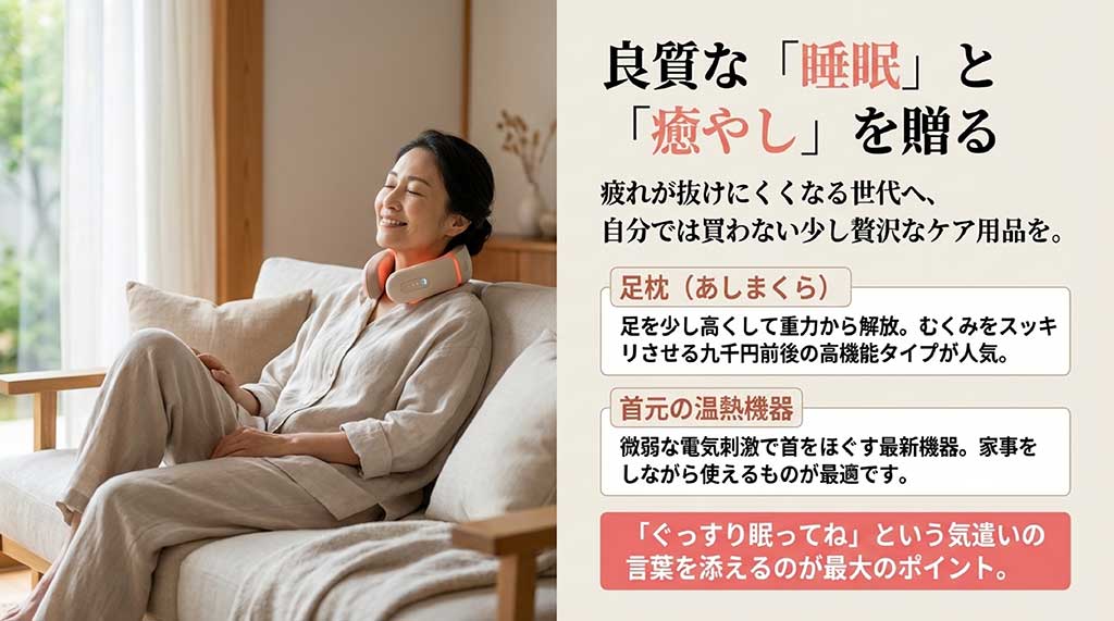 睡眠の質を高める足枕や、首元の疲れをほぐす最新の温熱機器の紹介