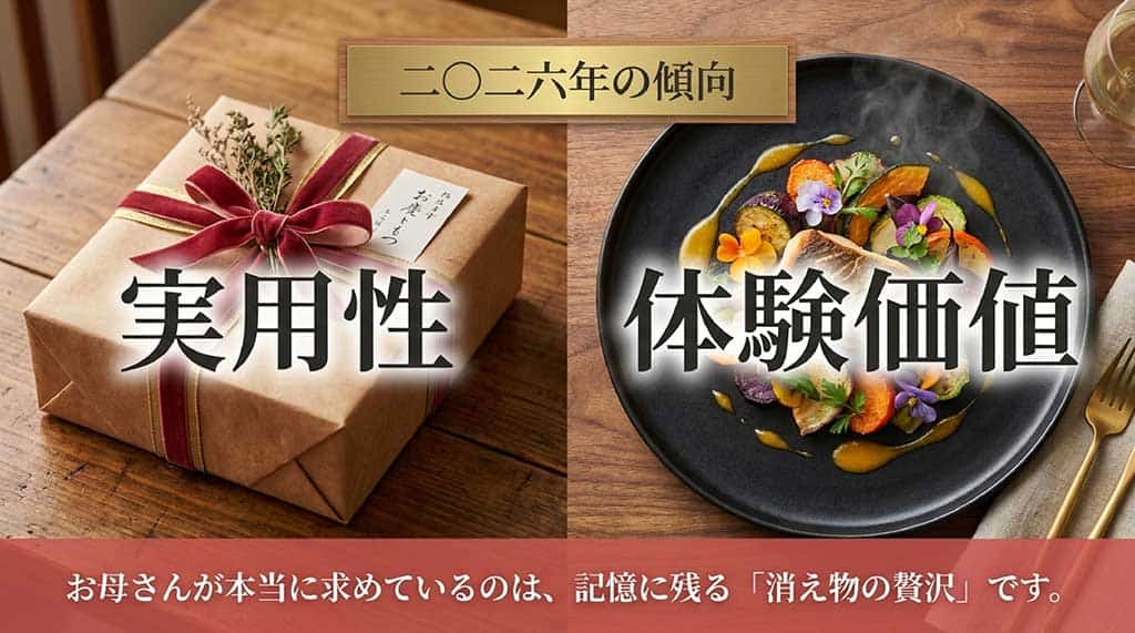 2026年の母の日は実用性と体験価値が重視される傾向を説明するスライド