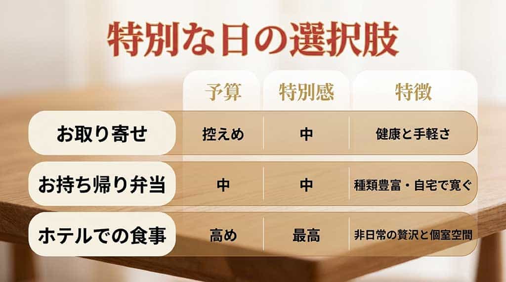 予算や特別感、特徴で比較する母の日の食事プラン選択肢一覧