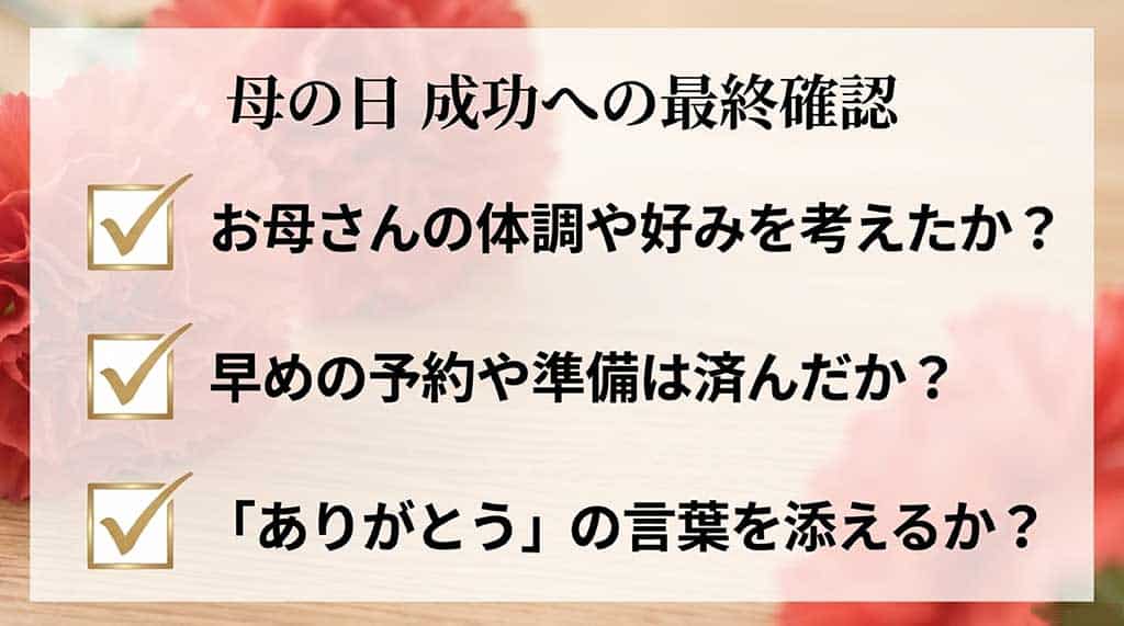 体調への配慮、予約、感謝の言葉の3点を確認するチェックリスト