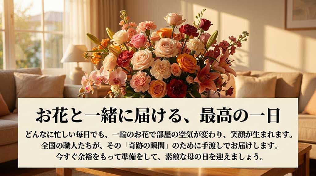 全国のフローリストが手渡しで届ける感謝の瞬間と、素敵な母の日を迎えるためのメッセージ