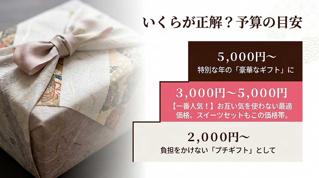 2,000円、3,000円〜5,000円、5,000円以上の価格帯別に分けたギフトの選び方ガイド