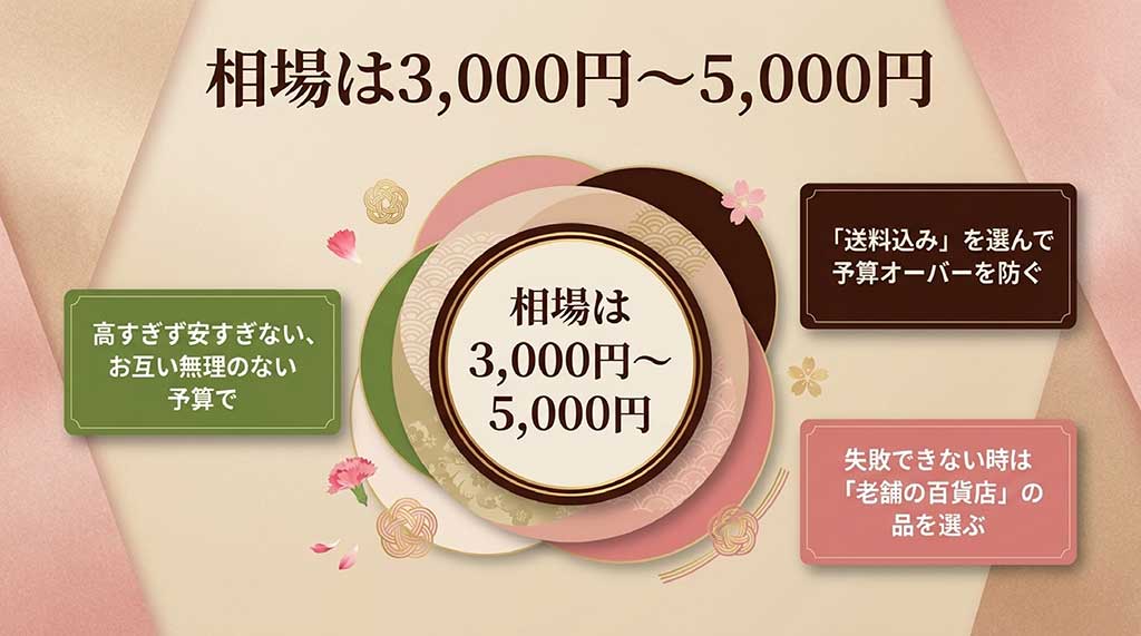母の日スイーツの相場は3,000円から5,000円。予算オーバーを防ぐための送料無料の選び方や老舗百貨店を利用する失敗しないコツ