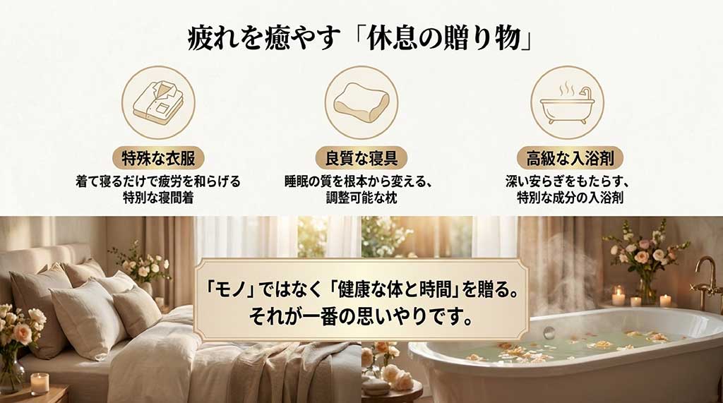 お花よりも手間がなく、健康配慮や特別感のあるスイーツが喜ばれる理由をまとめたスライド